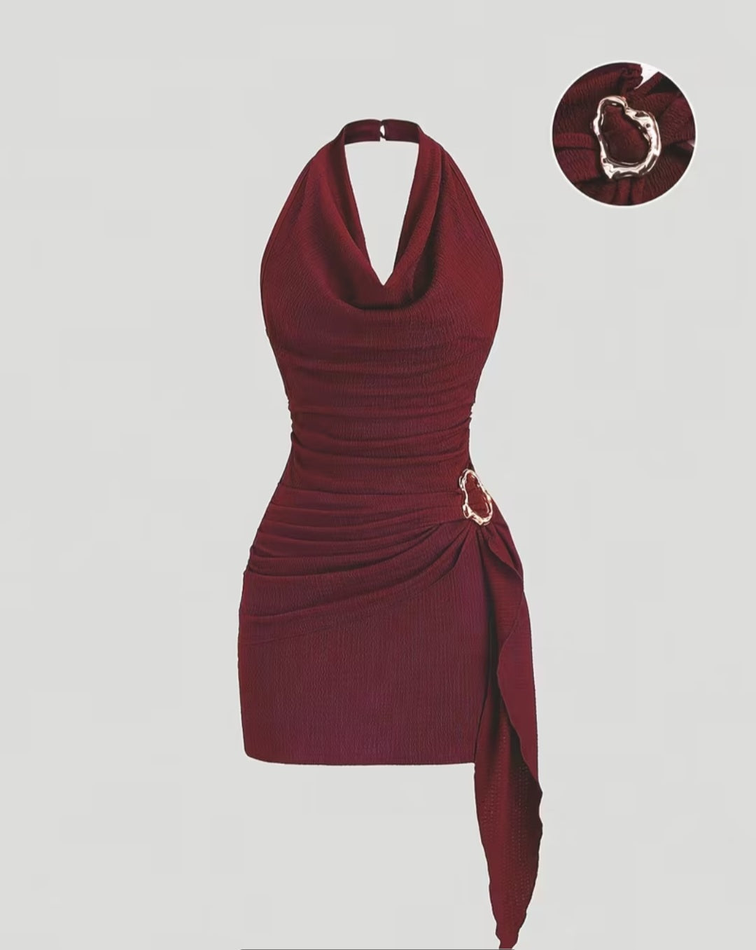 Burgundy Halter Neck Dress
